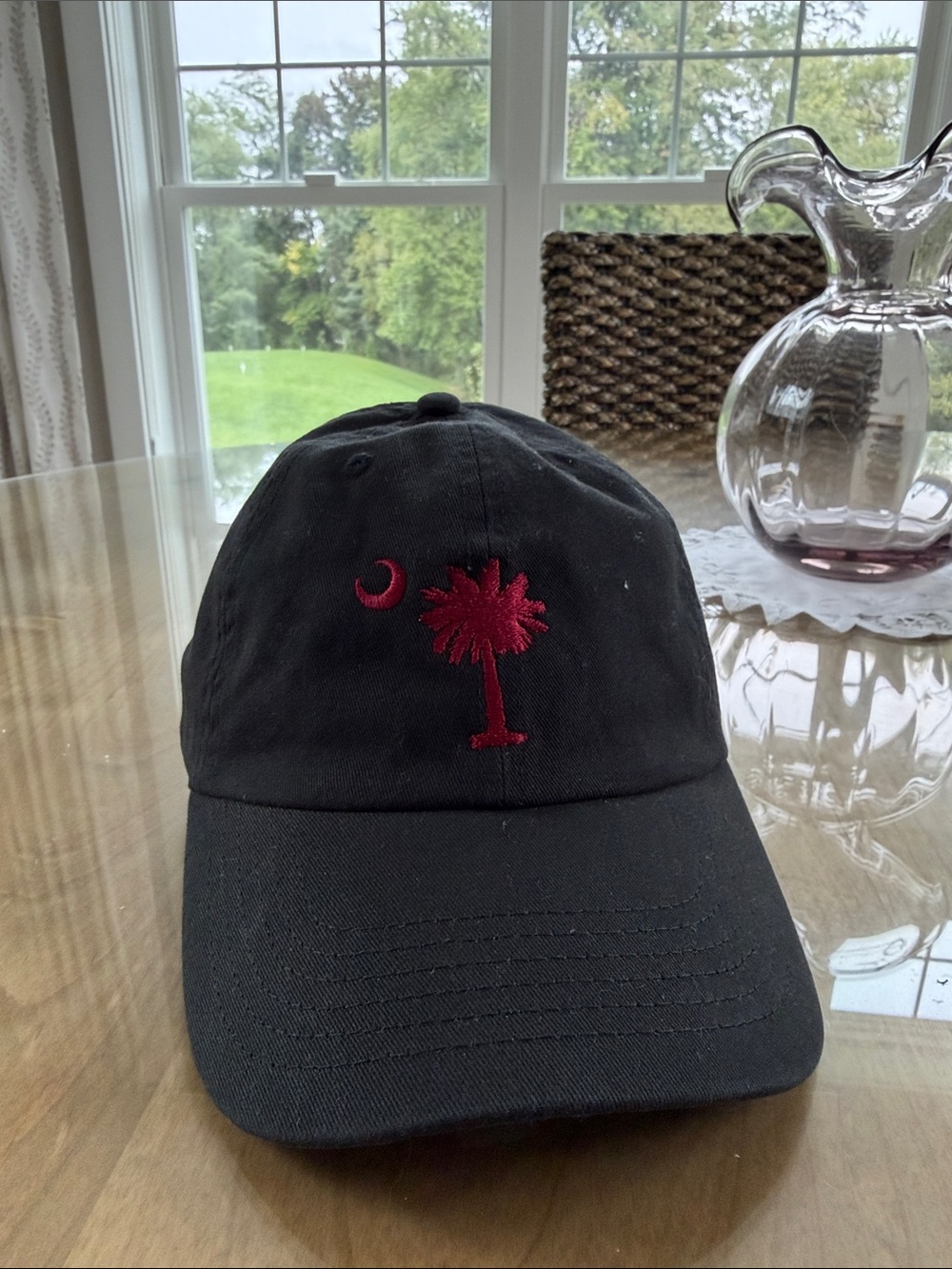 Black Cap with Red Palmetto & Crescent Embroidery - Home Holiday